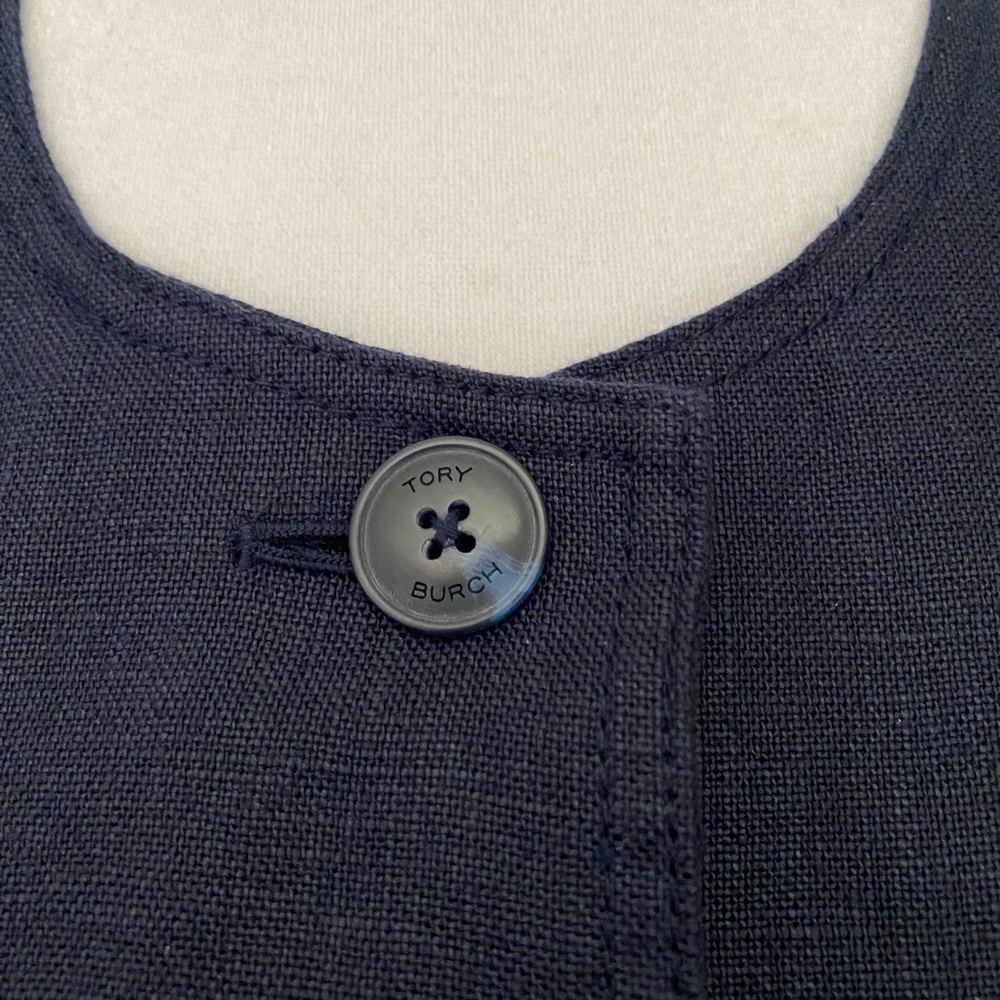 NWT Tory Burch Linen Navy Sleeveless Button Front Shift Dress Size 8 - Picture 7 of 13